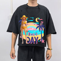 T-shirt à double col et manches courtes Oversized Boxy Fit Wholesale Black Cotton Thick Collar Cropped Men Boxy Graphic Double Layers T-shirt