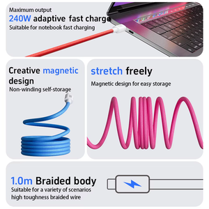 Cable de Carga Magnético Tipo-<span class=keywords><strong>C</strong></span> a <span class=keywords><strong>C</strong></span> de 240W, Enrollable, Trenzado, Personalizable OEM, Múltiples Colores, para Compras al por Mayor a Nivel Global - Product Image 3