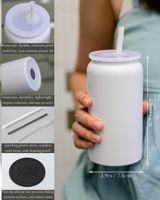 UIRZOTN Lot de 6 gobelets de sublimation en acier inoxydable de 16 oz en forme de canette avec couvercles et pailles