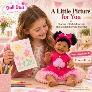 ตุ๊กตาเด็กเกิดใหม่แบบเต็มตัวทำจากซิลิโคนขนาด 13 นิ้ว รุ่น Doll Duo Custom ผิวสีแทน ยิ้มแย้ม ทรงผมบันสีชมพู ของเล่นนุ่มนิ่มเพื่อการศึกษา ปรับแต่งได้ - Product Image 2