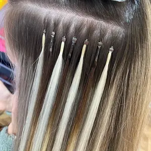 Vente en gros d'extensions de cheveux italiens à kératine Bond Nano pointe Extensions de cheveux humains à double tirage Remy Nano perles Extensions de cheveux