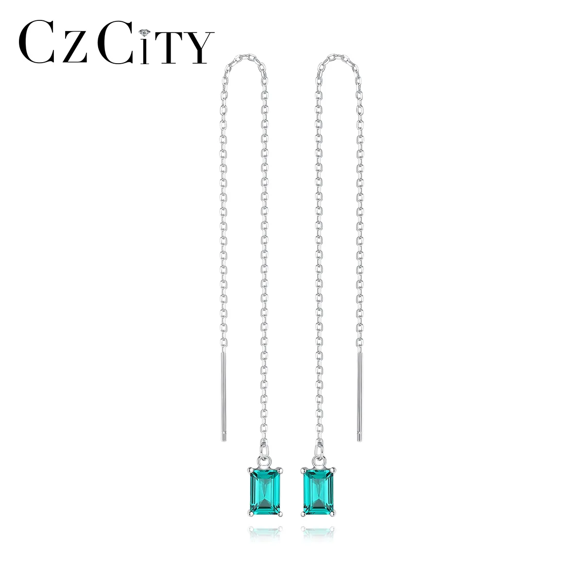 CZCITY-pendientes colgantes de plata de ley 925 para mujer, aretes de cadena larga con gemas, venta al por mayor