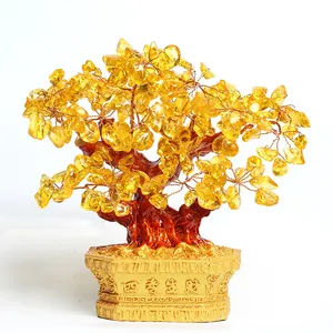Wholesale FengShui Gemstone Large Tree Lucky Fortune Citrine Crystal Money Tree For Decoration