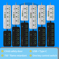 Multiprise universelle avec 4 ports USB-A, 2 ports Type-C à charge rapide, interrupteur à une touche, 750 ℃   Rallonge ignifuge conforme aux normes européennes