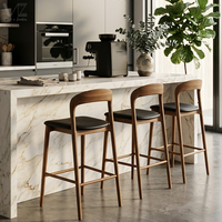 Chaise de bar haute en bois et velours de style nordique moderne pour salle à manger, cuisine, café, restaurant