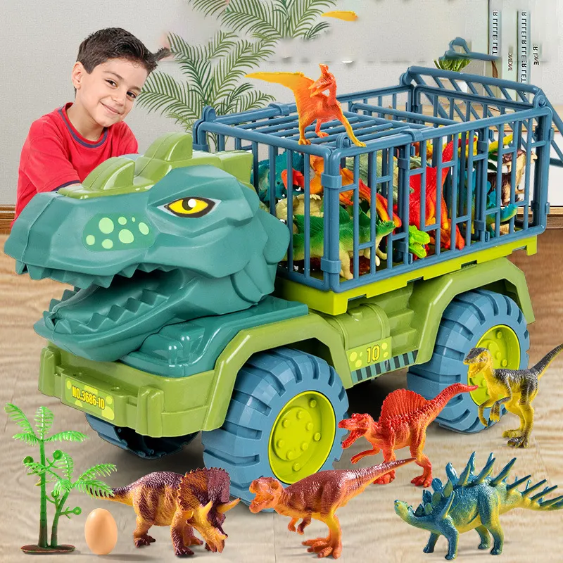 Large Free Wheel Dinosaur Cage Friction Dinosaur Transport Toy Truck Carrier Cars Vehicles Toy Set