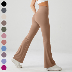 Pantaloni sportivi da donna multicolore in tinta unita morbidi con stivale a vita alta con tromba da Yoga larghi - Product Image 6