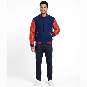 Custom Blue Red Stand Collar <b>Men</b> Varsity <b>Jacket</b> Front Breathable <b>Baseball</b> Fashion College Uniform Streetwear Outerwear OEM ODM - Product Image 1