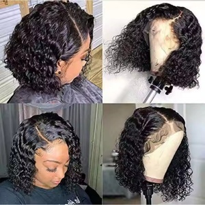 Perruques Bob courtes crépues bouclées pour <span class=keywords><strong>coupe</strong></span> Pixie <span class=keywords><strong>cheveux</strong></span> humains bruts avec dentelle HD avant noir pour les femmes du Vietnam - Product Image 4