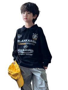Vente en gros 2025 Automne Nouveau T-<span class=keywords><strong>shirt</strong></span> polo <span class=keywords><strong>noir</strong></span> manches longues imprimé lettres pour enfants pour garçons - Product Image 5
