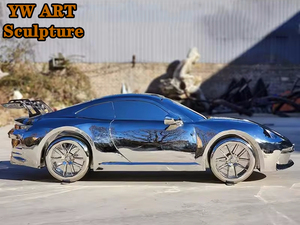 공장 아울렛 맞춤형 실물 크기 스테인레스 스틸 거울 마감 금속 다이 캐스트 실버 모델 자동차 조각 - Product Image 4