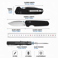 Couteau pliant EDC d'extérieur en acier D2 avec roulement à billes, manche G10, couteau de poche multicolore
