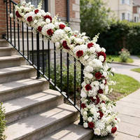 Décoration de mariage moderne et minimaliste : rangée de fleurs en soie rouge bordeaux et pampas, 200*40cm, taille personnalisée, pour bancs d'église et sol de mariage
