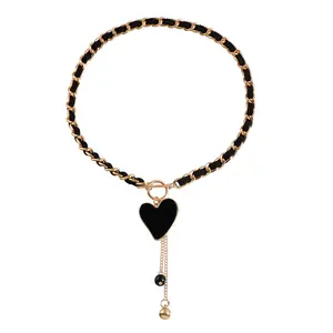 Wholesale Wrapped Flannel Black Love Mother-of-Pearl Necklace Female Cool Wind Clavicle Chain Tassel Necklace