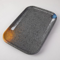 Assiette rectangulaire en mélamine plastique A5, design personnalisé avec éclaboussures d'encre, style moderne minimaliste, steak, salade, dessert, pain
