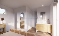 Villa moderne préfabriquée à un étage de 126 m2, 3 chambres, 2 salles de bain, 1 cuisine, 1 salon, 1 garage
