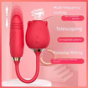 Vibromasseur en silicone en forme de rose avec extension de langue pour stimulation clitoridienne et fonction de <span class=keywords><strong>succion</strong></span> - Product Image 3