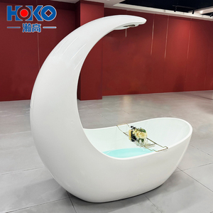 HOKO роскошная белая лунообразная акриловая отдельно стоящая ванночка, Современная сушилка, легко очищенная поверхность для замачивания вилл, в комплекте - Product Image 5