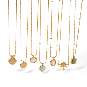 <span class=keywords><strong>Collier</strong></span> tendance en acier inoxydable français plaqué or 18 carats avec pendentif opale œil de <span class=keywords><strong>chat</strong></span> en pierres naturelles colorées pour femme, idéal pour un cadeau ou une soirée - Product Image 1