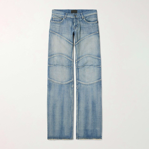 Plus Size <strong>Men's</strong> Straight Leg Jeans Custom Logo Vintage Washed Paneled Breathable Frayed Hem Pre-shrunk Mid Waist Lightweight - Product Image 1