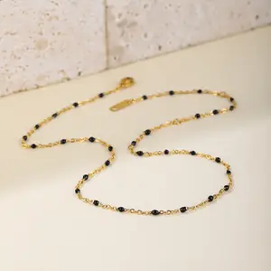 Atacado elegante preto contas colar PVD 18k banhado a ouro colares de aço inoxidável para as mulheres