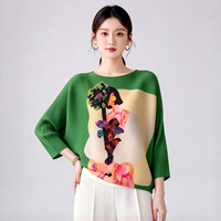 Chemisier plissé Pop Art pour femme, imprimé portrait artistique, manches chauve-souris, expédition en 7 jours, chemise technique, prêt à être expédié