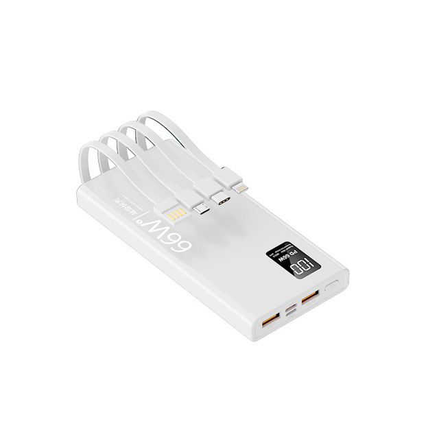 66W Super Fast Charging Power Bank 20000mAh Built-in Cables Slim Portable Charger External Battery Pack Manufacturer Custom Logo