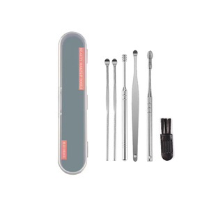 Cure-oreille en acier inoxydable, nettoyeur d'oreilles avec ressort, cure-oreille rotatif à double tête, ensemble de 6 outils de nettoyage des oreilles pour usage domestique. - Product Image 1