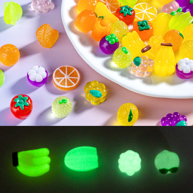 Glow in Dark Resin Apple Orange Pear Accessories Fruit Cute Phone Case Accessorin Mold for DIY Decoration