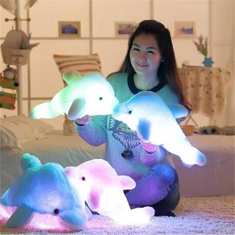 High quality LED Lights Glow Soft Stuffed Marine Animal Plush Pillow Dolphin Toy