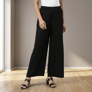 Women's Casual High-waisted Regular Fit Elastic Waist <b>Chiffon</b> Wide-leg Pants Quick Dry for Running - Product Image 1