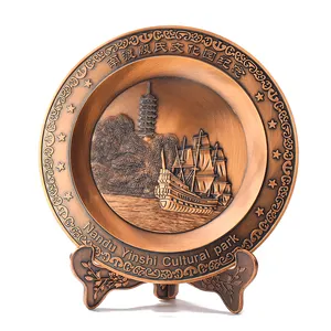 Gift customized antique copper bronze commemorative plate metal souvenirs plate metal plaque