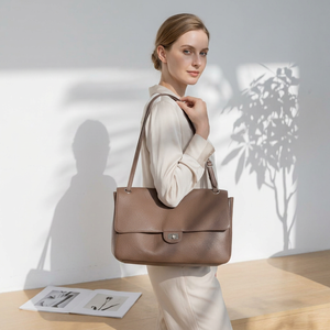 Brown Pebbled <b>Messenger</b> <b>Bag</b> with Button Detail Large Capacity Polyester Lining Shoulder Crossbody for Daily Commuting - Product Image 2