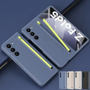 Funda de sensación táctil de piel galvanizada para Samsung <span class=keywords><strong>Galaxy</strong></span> <span class=keywords><strong>Z</strong></span> <span class=keywords><strong>Fold</strong></span> 5 <span class=keywords><strong>4</strong></span>, funda plegable sin huellas dactilares con película de vidrio frontal - Product Image 1