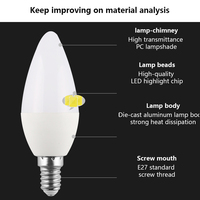 Ampoule LED Bougie E14/E27 7W SMD Super Lumineuse Courant Constant Économe en Énergie 3000K Chaud Résidentiel AC/DC PC Certifiée RoHS CE