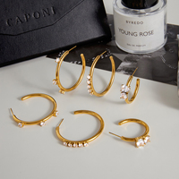 Pendientes de Aro Clásicos de Diseño Original J&D, Oro de 18K, Acero Inoxidable, Circonita Blanca, Tres Aros Redondos Ovalados, Pendientes de Aro Grandes