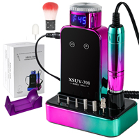 Vente en gros de perceuse à ongles portable avec base pour salon de manucure, sans chauffage, silencieuse, efficace, rechargeable, modèle XSUV-708, couleur irisée