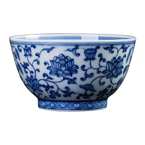 Деревянная печь Zhongjiayao, ручная роспись, сине-белая чайная чашка кунг-фу, чайная чашка ручной работы, чайный набор Jingdezhen, керамическая чайная чашка с лотосом