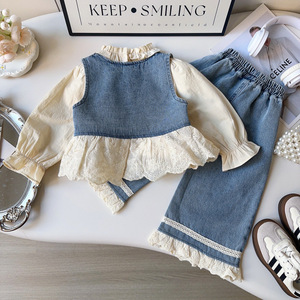 2025 traje <span class=keywords><strong>de</strong></span> bebé <span class=keywords><strong>de</strong></span> primavera y otoño para niña, conjunto <span class=keywords><strong>de</strong></span> dos piezas con estampado informal elegante, <span class=keywords><strong>chaleco</strong></span> vaquero sin mangas a la moda y pantalones largos - Product Image 3