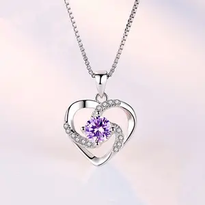 Designer Manufacturer Love S925 Sterling Silver Rotary Heart Pendant Black Heart Rhinestone Pendant Stone Necklace For Women