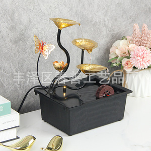 Feng Shui Water Feature Wrought Iron Indoor Decor With Waterwheel Home Office Decoration Plant Pattern Irregular Shape - Product Image 2