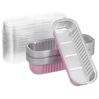 Ustensiles de cuisson de cuisine : Boîtes alimentaires rectangulaires en aluminium, moules à pâtisserie, moule à pain en aluminium rose avec couvercle pour gâteaux et desserts