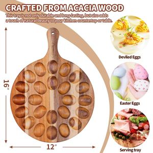 Bandeja Premium de Madera de Acacia con 24 Compartimentos para Huevos Rellenos, con Asa, para Servir <span class=keywords><strong>en</strong></span> Pascua, Fiestas y Aperitivos - Product Image 2