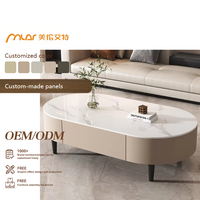 Table basse en dalle de pierre avec structure en bois massif, style nordique, pour salon, petit appartement, design ovale, minimaliste, sur pied