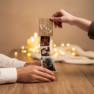 Uionen Personalized Pull Out Wooden Photo Box Custom <b>Memory</b> Keepsake Case Handmade Wood Trinket Box Photo Shadow Frame <b>Gift</b> - Product Image 1