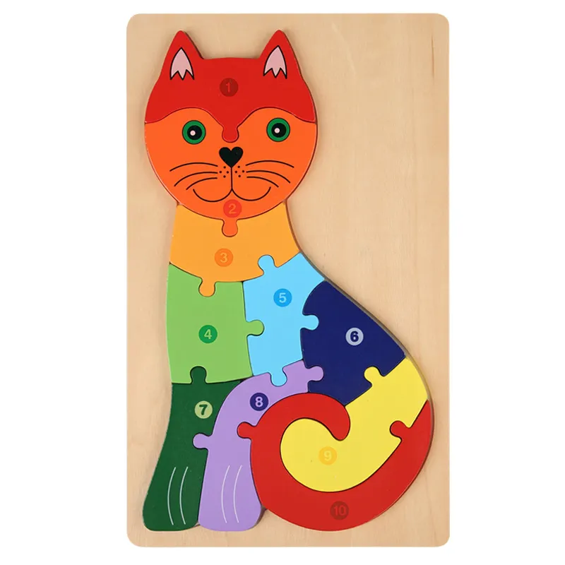 Puzzle 3d hewan untuk anak-anak dan belajar teka-teki pegangan tangan kayu anak-anak permainan Montessori grosir mainan pendidikan murah
