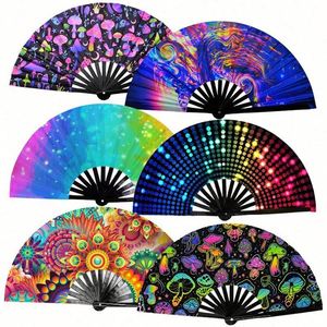New Rainbow Pattern Custom Printed Folding Clack With Logo Pride <b>Large</b> Rave Hand <b>Fan</b> Bamboo for Festival - Product Image 5