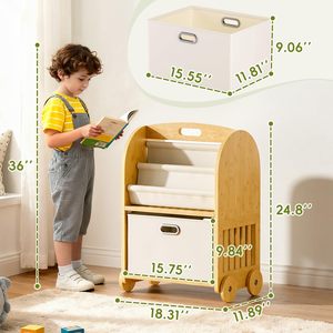 Estantería Infantil Ecológica de Bambú de 3 Niveles con Ruedas Seguras y Cajón de Almacenamiento Grande para Sala de Estar, Estantería Montessori - Product Image 4