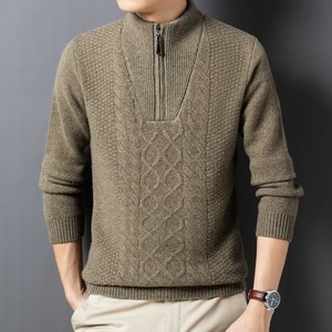 Chất Lượng Cao Thời Trang 100% Len Ấm Áp Giản Dị Đan Áo Thun Dày Nửa Zip up Người Đàn Ông Của Áo Len - Product Image 3