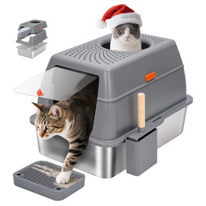 Edelstahl Katzen toilette mit Deckel Nicht klebrige Anti-Leckage Metall Katzen toilette Geschlossene hohe Wand Extra große Kätzchen Katzen toiletten - Product Image 1